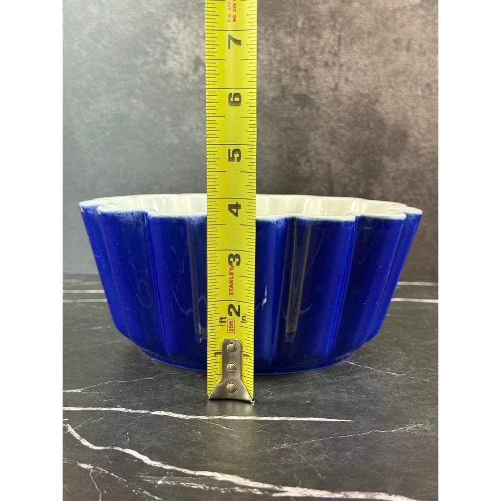 Cobalt Blue Fluted 8in Stoneware Baking Dish Bowl Made in Portugal MINT!
